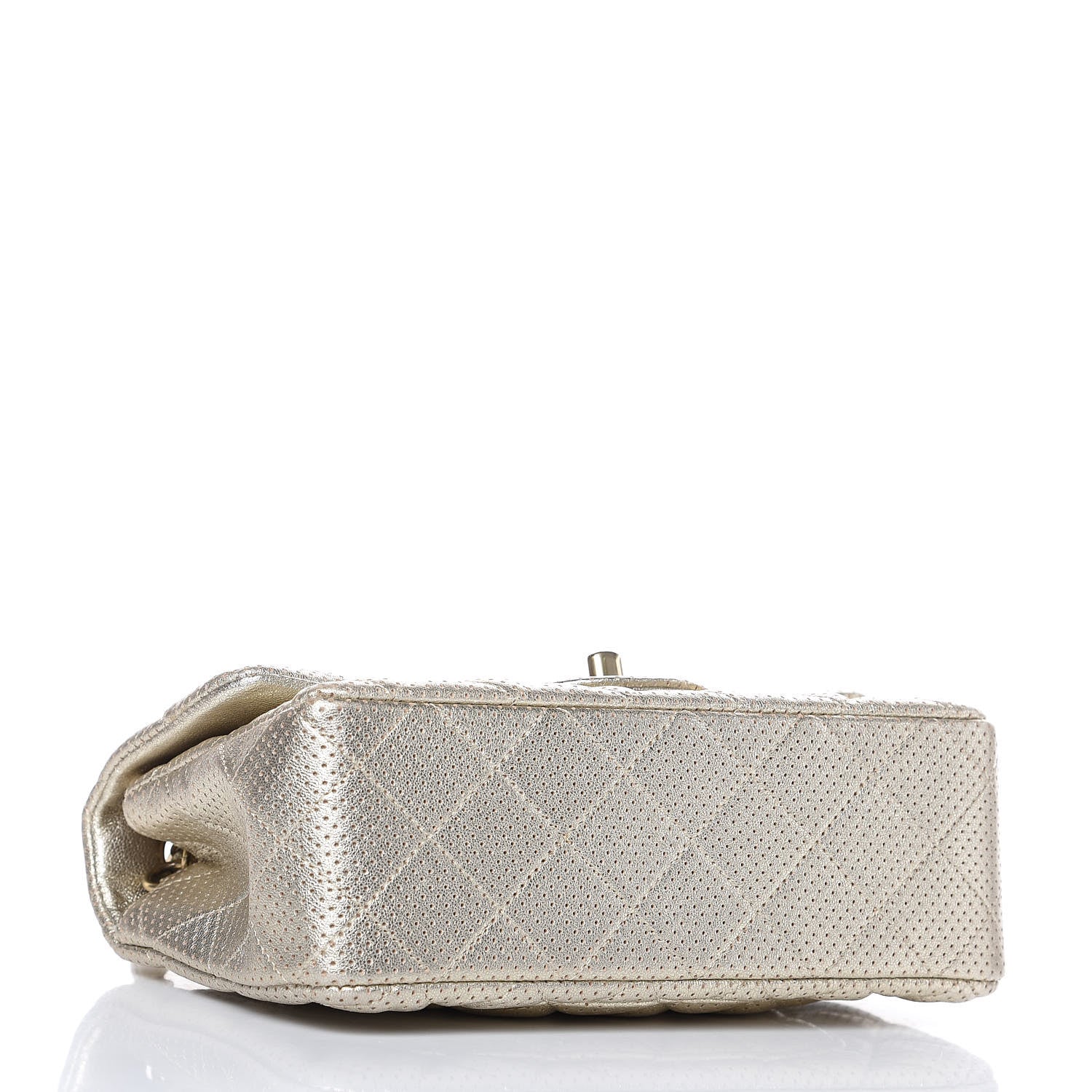 Chanel Metallic Lambskin Perforated Mini Rectangular Flap Light Gold 4 of 10