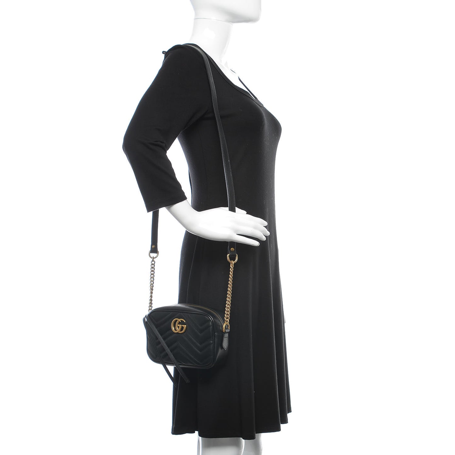 Calfskin Matelasse Mini GG Marmont Chain Shoulder Bag Black