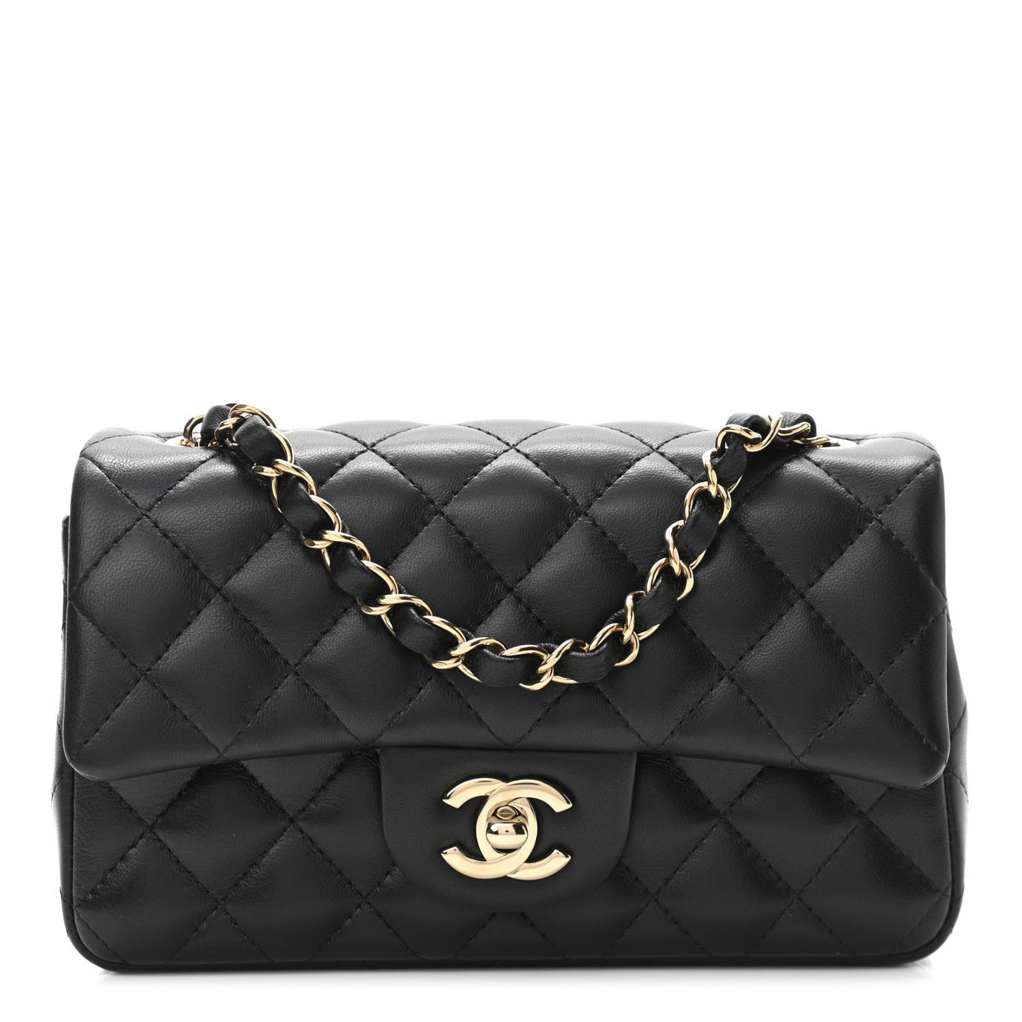Lambskin Quilted Mini Rectangular Flap Black