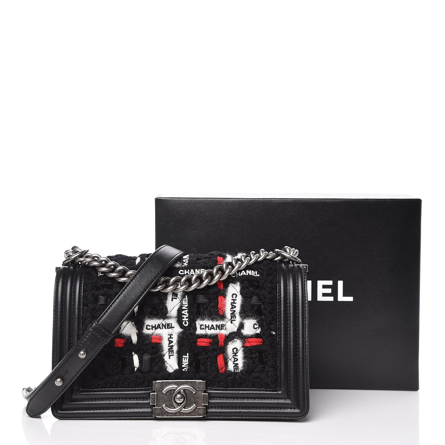 Chanel Lambskin Tweed Logo Embroidered Medium Boy Flap White Red Black 11 of 11