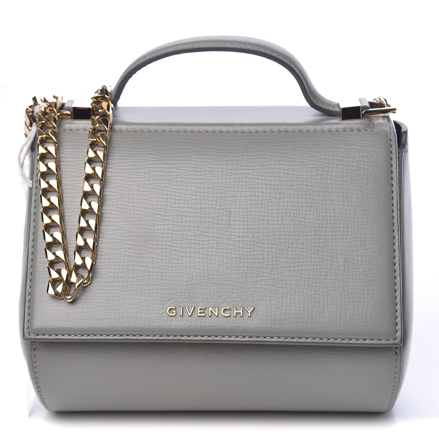 Textured Calfskin Mini Pandora Box Chain Crossbody Bag Grey