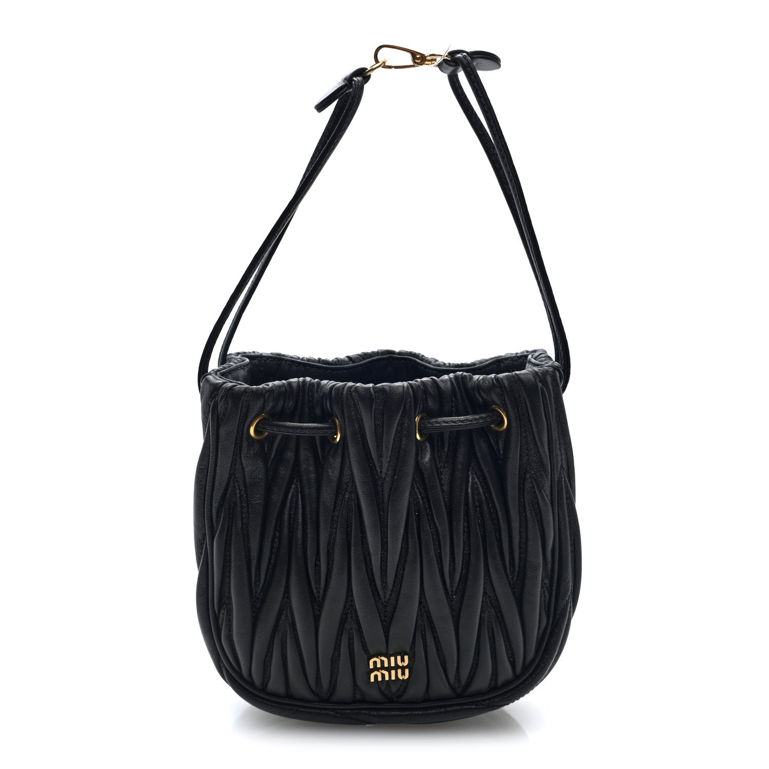 Miu Miu Nappa Matelasse Mini Drawstring Bucket Bag Black 1 of 9