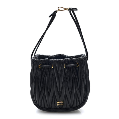 Miu Miu Nappa Matelasse Mini Drawstring Bucket Bag Black 1 of 9