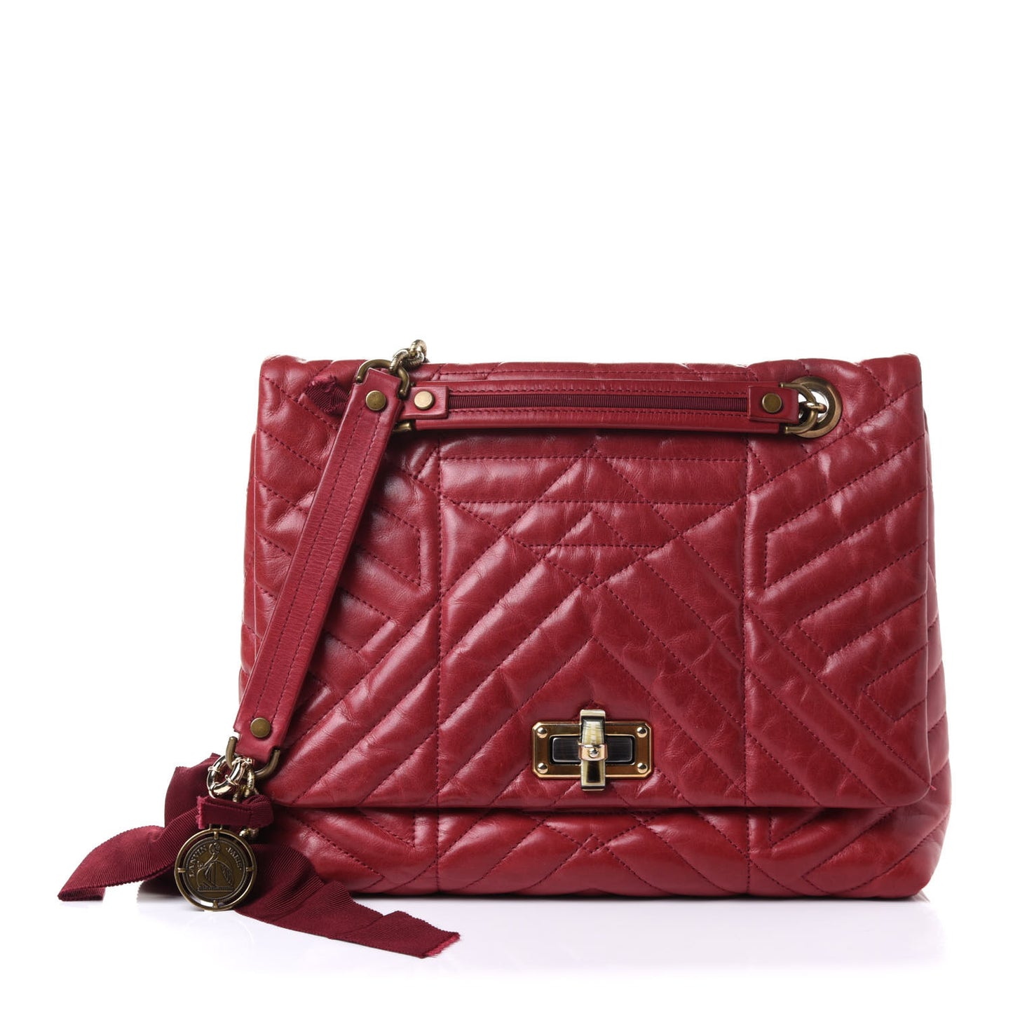 Lambskin Quilted Medium Happy Shoulder Bag Red