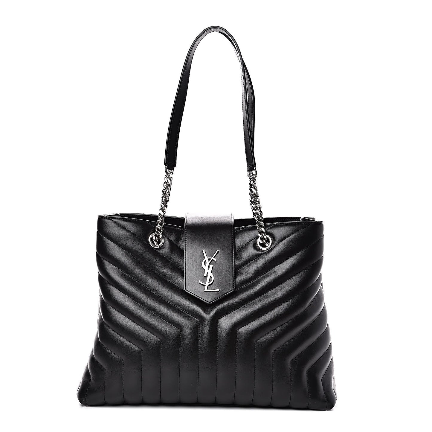 Calfskin Y Quilted Monogram Large Loulou Shopper Black