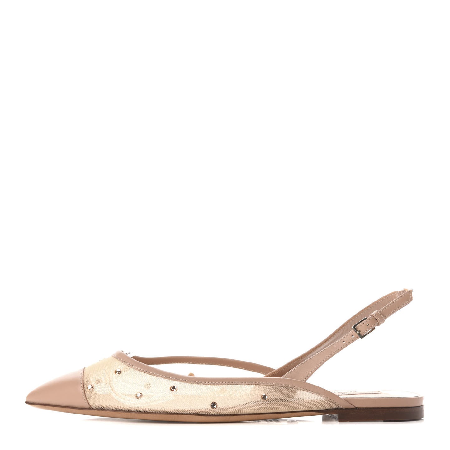 Mesh Crystal Cap Toe Slingback Flats 37.5 Nude