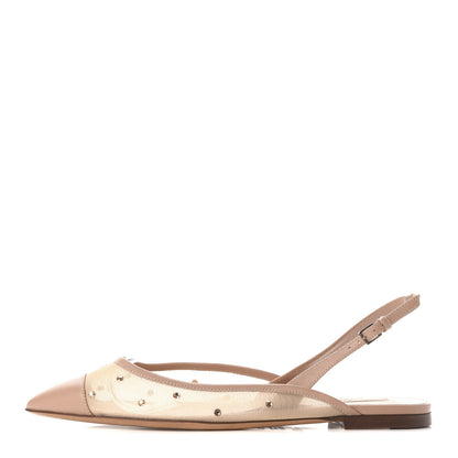 Valentino Garavani Mesh Crystal Cap Toe Slingback Flats 37.5 Nude 1 of 7