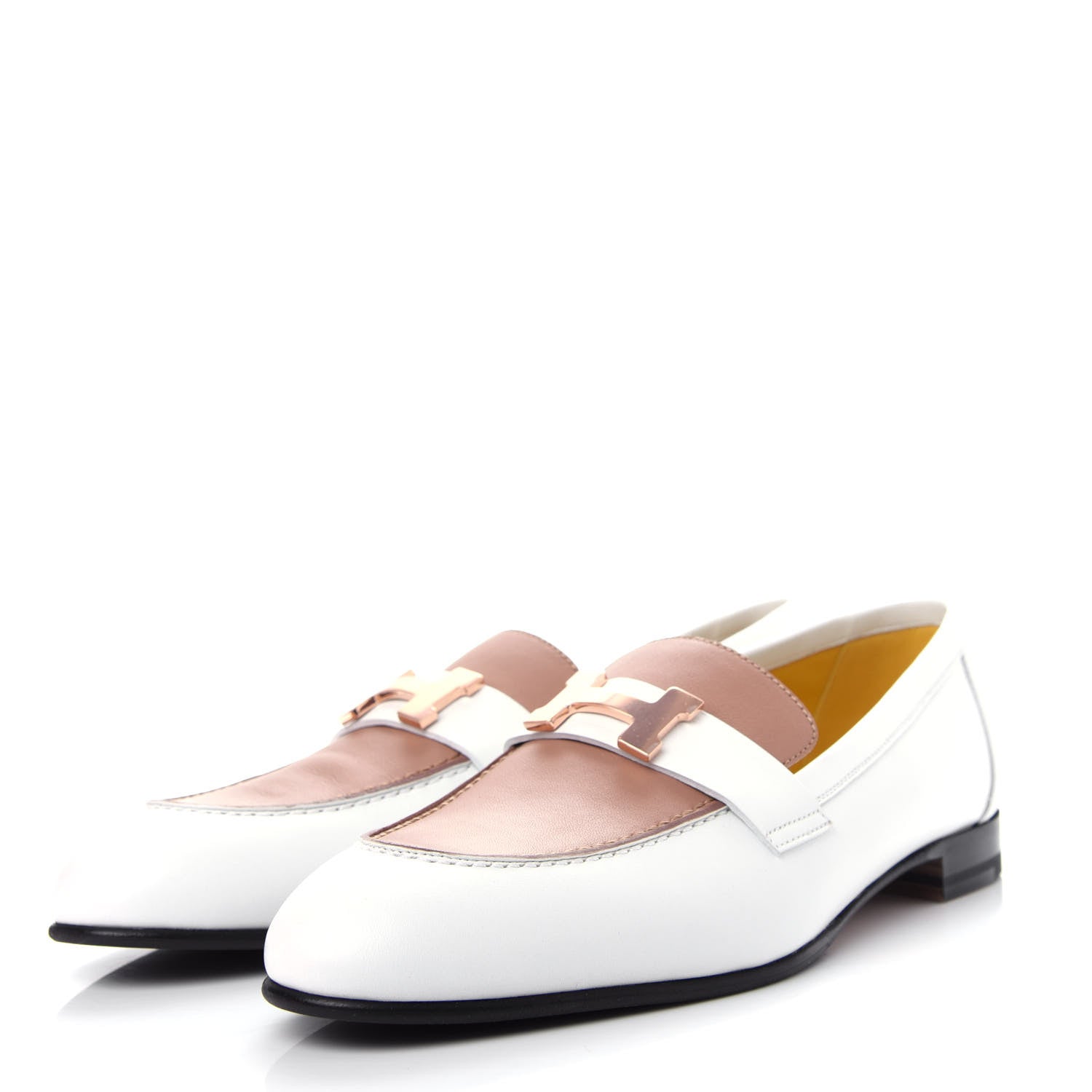 Hermes Calfskin Womens Paris Loafers 38.5 White Bois De Santal 3 of 11
