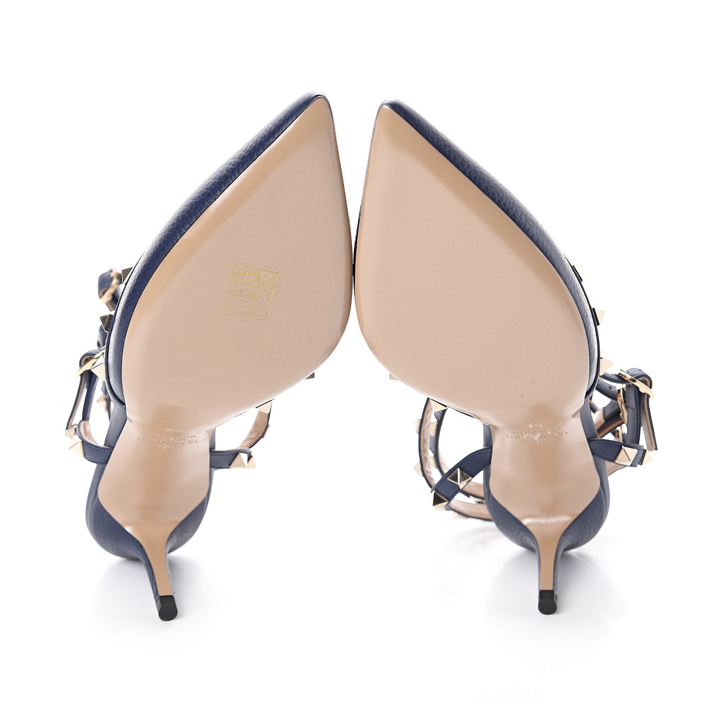 Pebbled Calfskin Rockstud Ankle Strap 65mm Pumps 39 Pure Blue