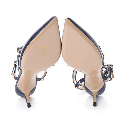 Valentino Garavani Pebbled Calfskin Rockstud Ankle Strap 65mm Pumps 39 Pure Blue 5 of 7
