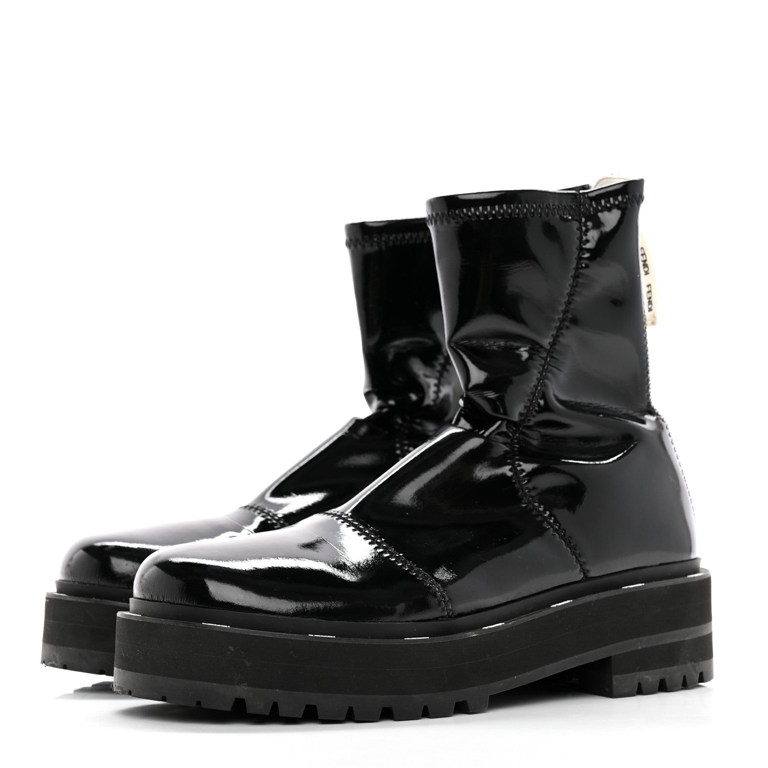 Fendi Patent Neoprene Combat Boots 38.5 Black 3 of 8