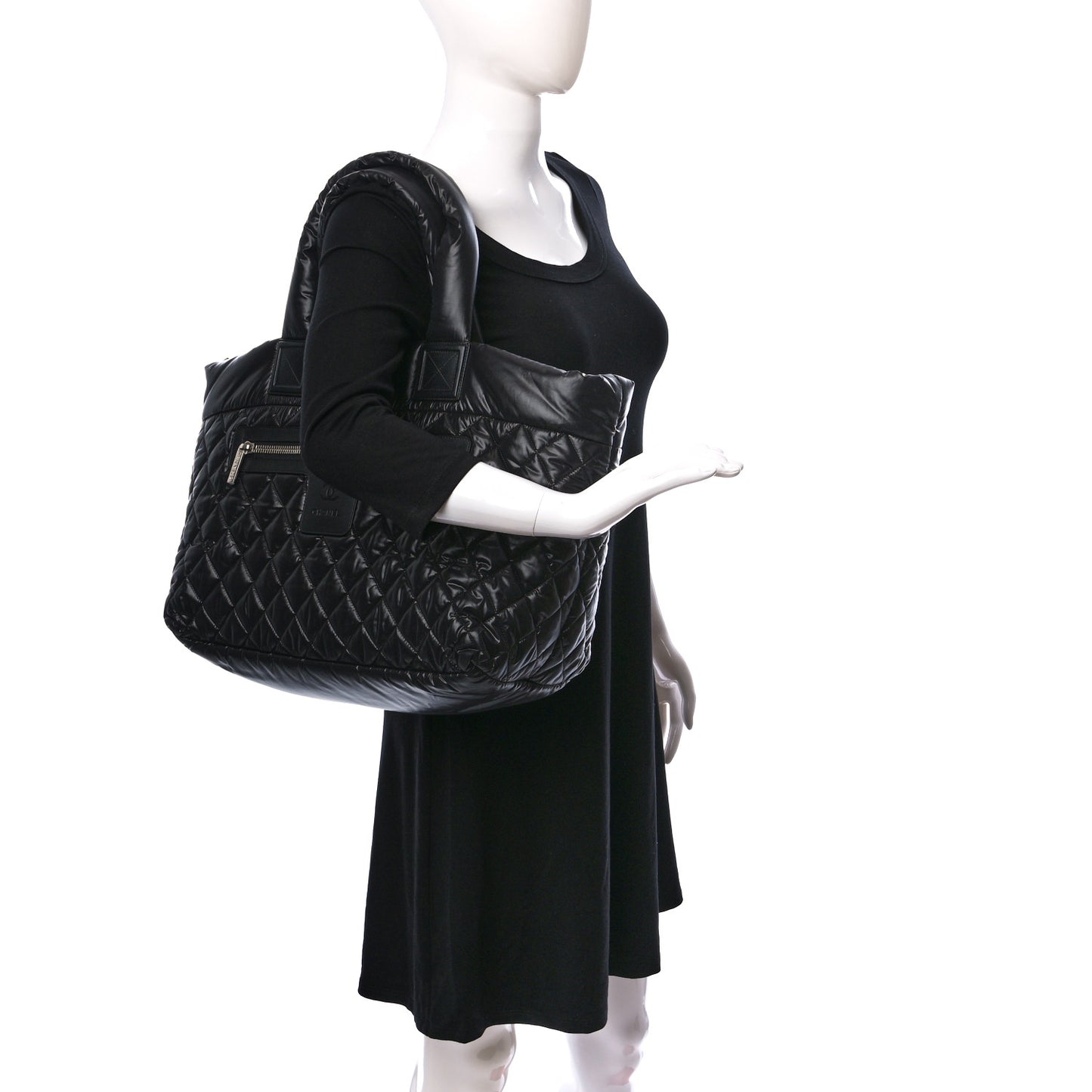 Nylon Quilted Large Coco Cocoon Tote Black