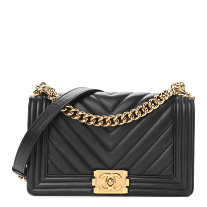 Chanel Calfskin Chevron Quilted Medium Boy Flap Black 1 of 9
