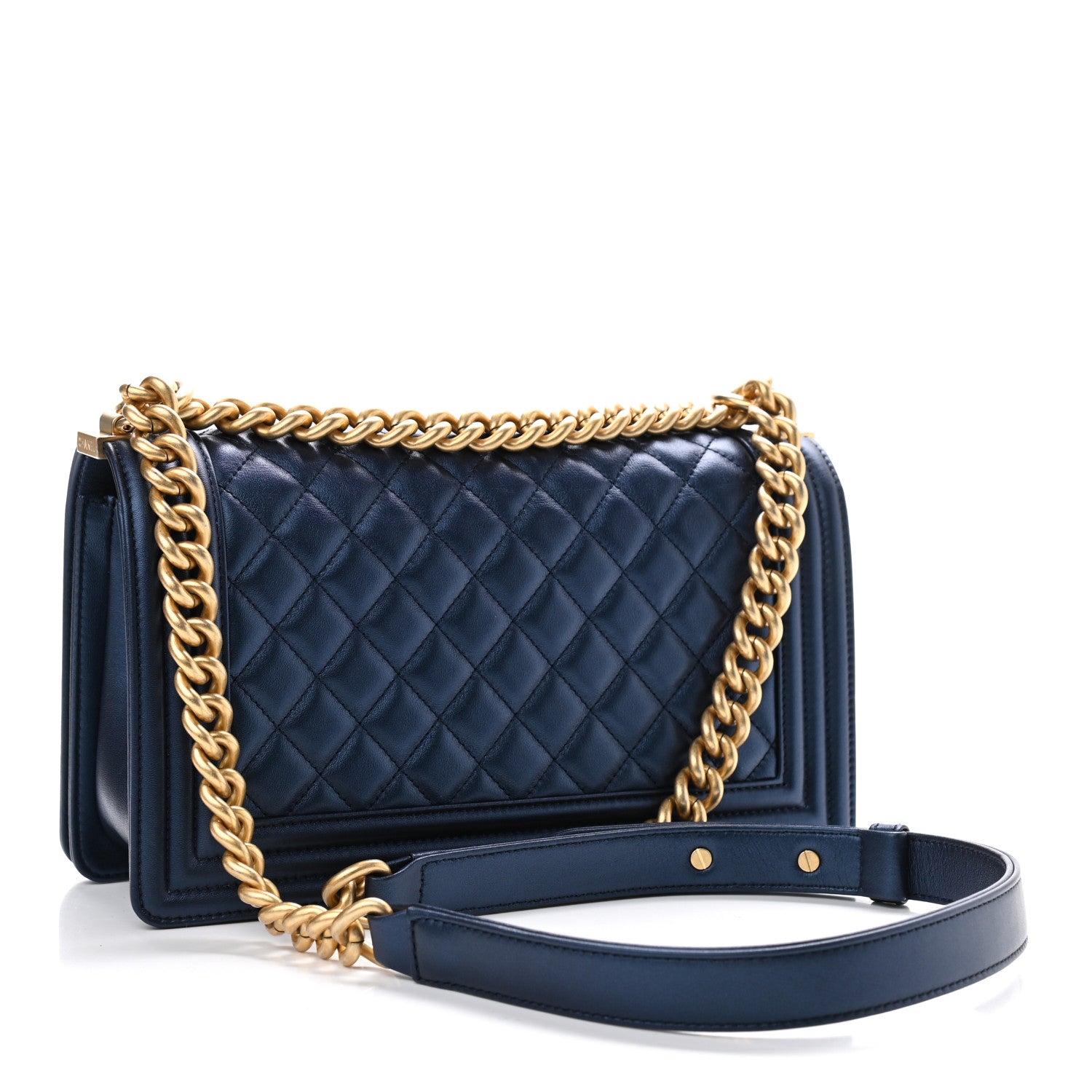 Chanel Metallic Calfskin Quilted Medium Boy Flap Navy Blue 3 of 9