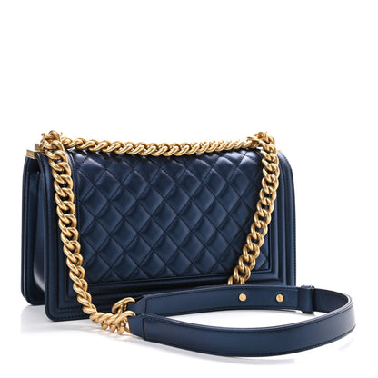 Chanel Metallic Calfskin Quilted Medium Boy Flap Navy Blue 3 of 9