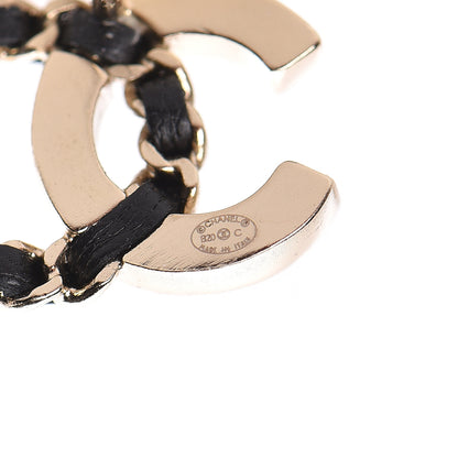 Chanel Crystal Baguette Lambskin Chain CC Vintage Allure Stud Earrings Black Gold 4 of 5