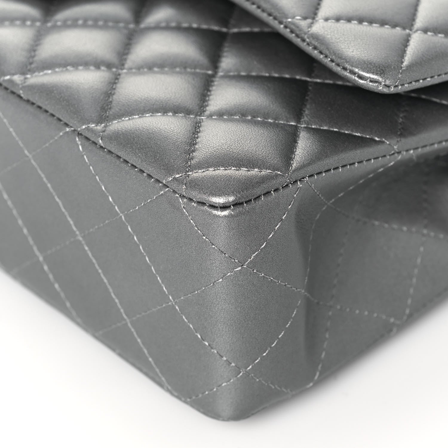 Chanel Metallic Lambskin Quilted Medium Double Flap Silver 10 of 14