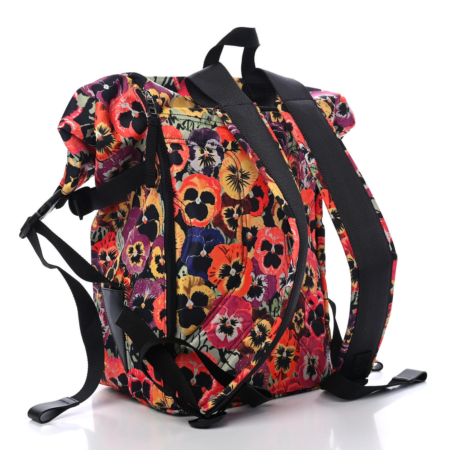 X JOE BRAINARD Nylon Pansies Print Roll Top Backpack Multicolor