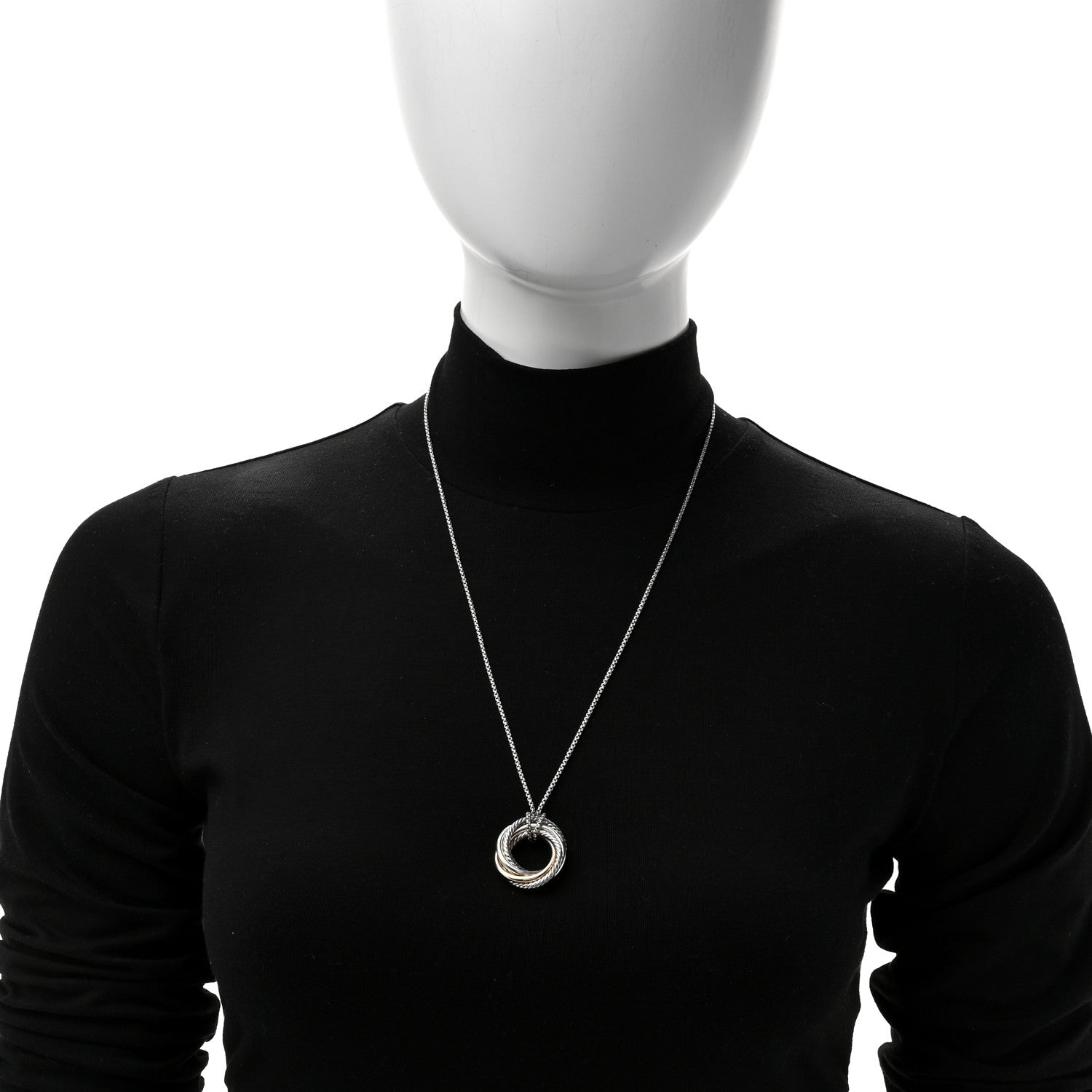 David Yurman Sterling Silver 14K Yellow Gold 28mm Crossover Pendant Necklace 2 of 4