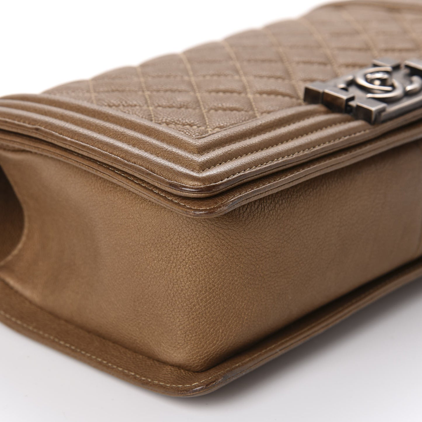 Metallic Calfskin Quilted Medium Boy Flap Dark Gold