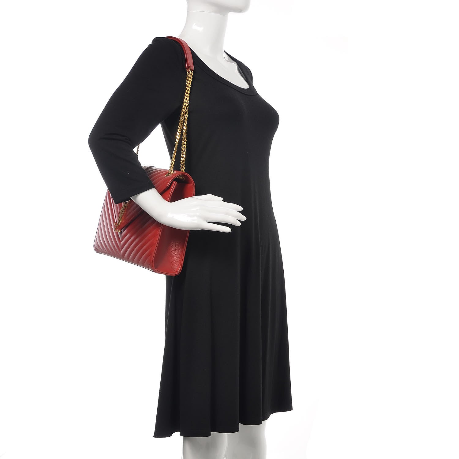 Saint Laurent Grain De Poudre Matelasse Chevron Large Monogram Satchel Lipstick Red 2 of 15