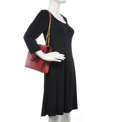 Saint Laurent Grain De Poudre Matelasse Chevron Large Monogram Satchel Lipstick Red 2 of 15