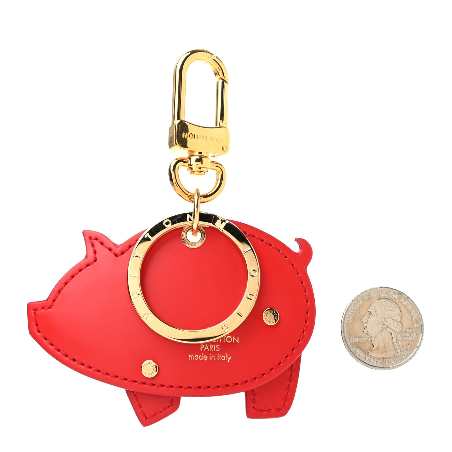Calfskin Monogram Pig Bag Charm Key Holder Rouge