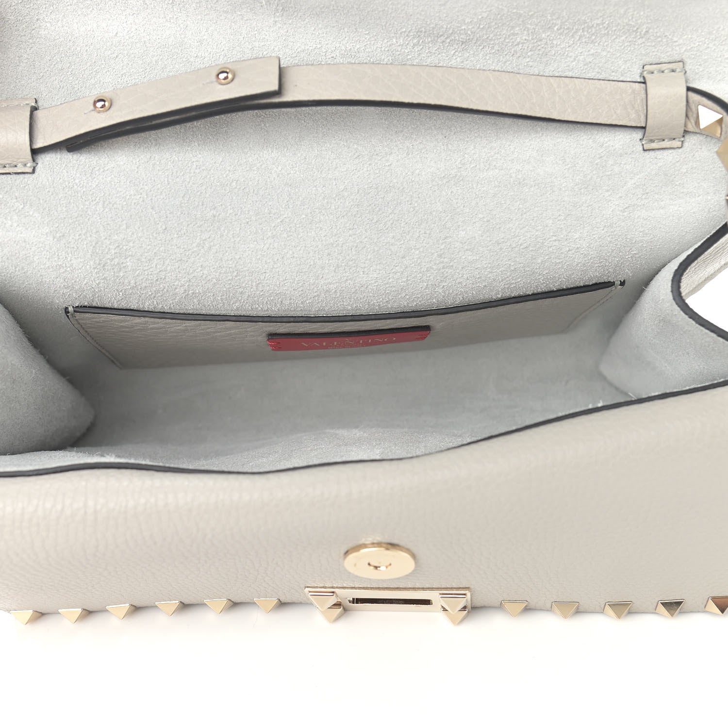Valentino Garavani Pebbled Calfskin Rockstud Double Flap Crossbody Bag Grey 5 of 9