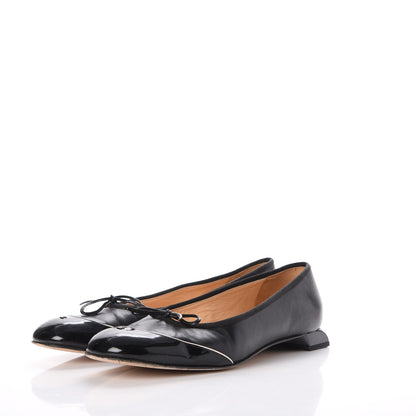 Chanel Lambskin Patent CC Cap Toe Ballerina Flats 42 Black 3 of 11