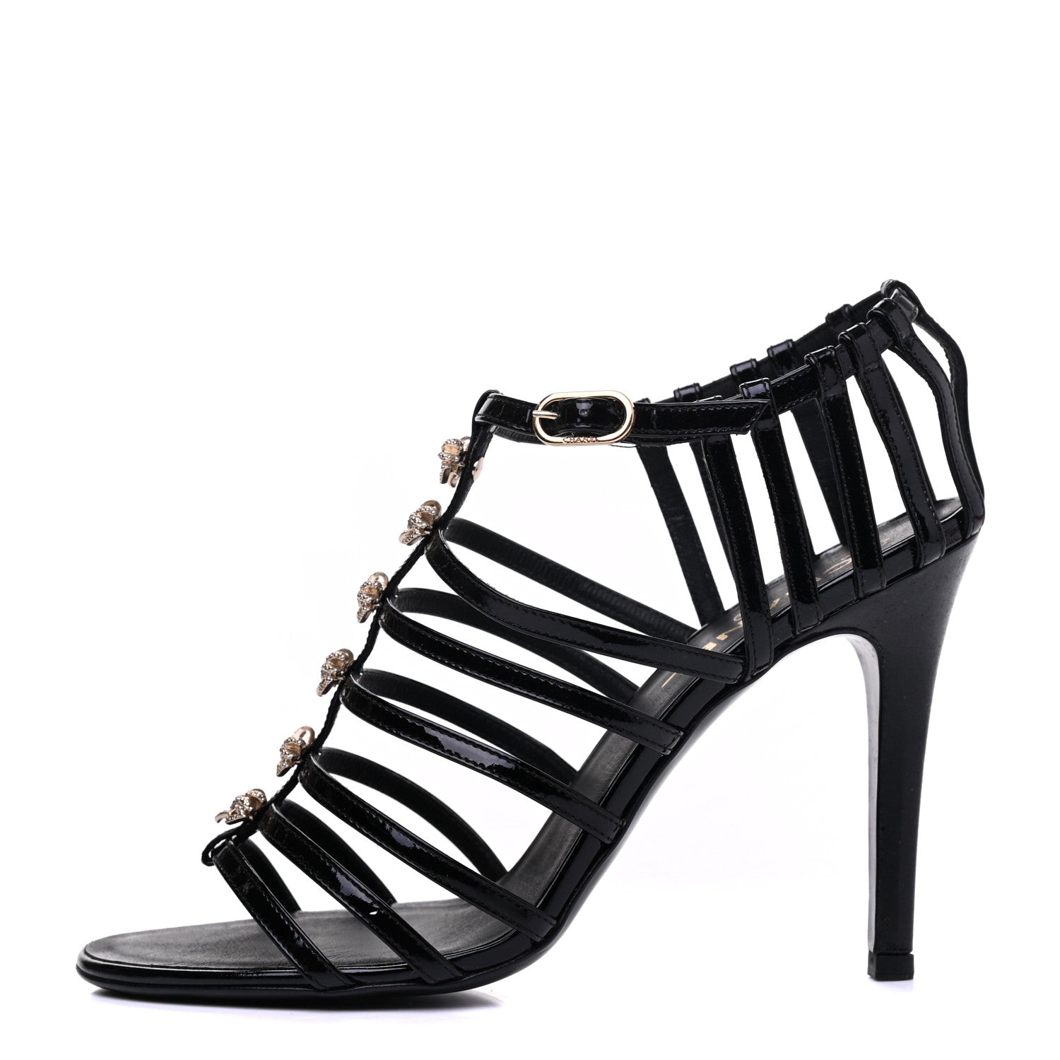 Chanel Patent Calfskin Crystal Bow Strappy Sandals 39.5 Black 1 of 13
