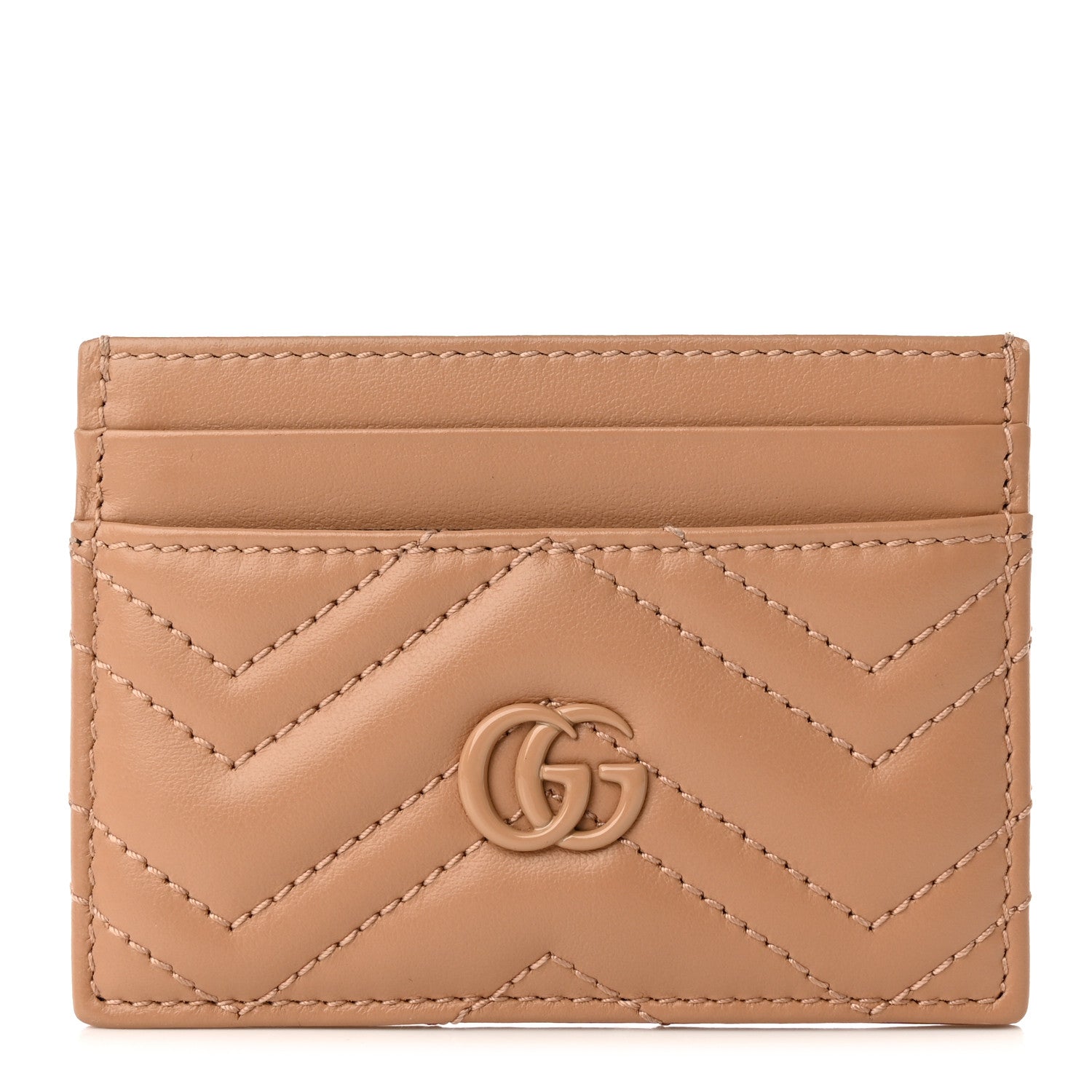 Gucci Calfskin Matelasse Monochrome GG Marmont Card Holder Camelia 1 of 8