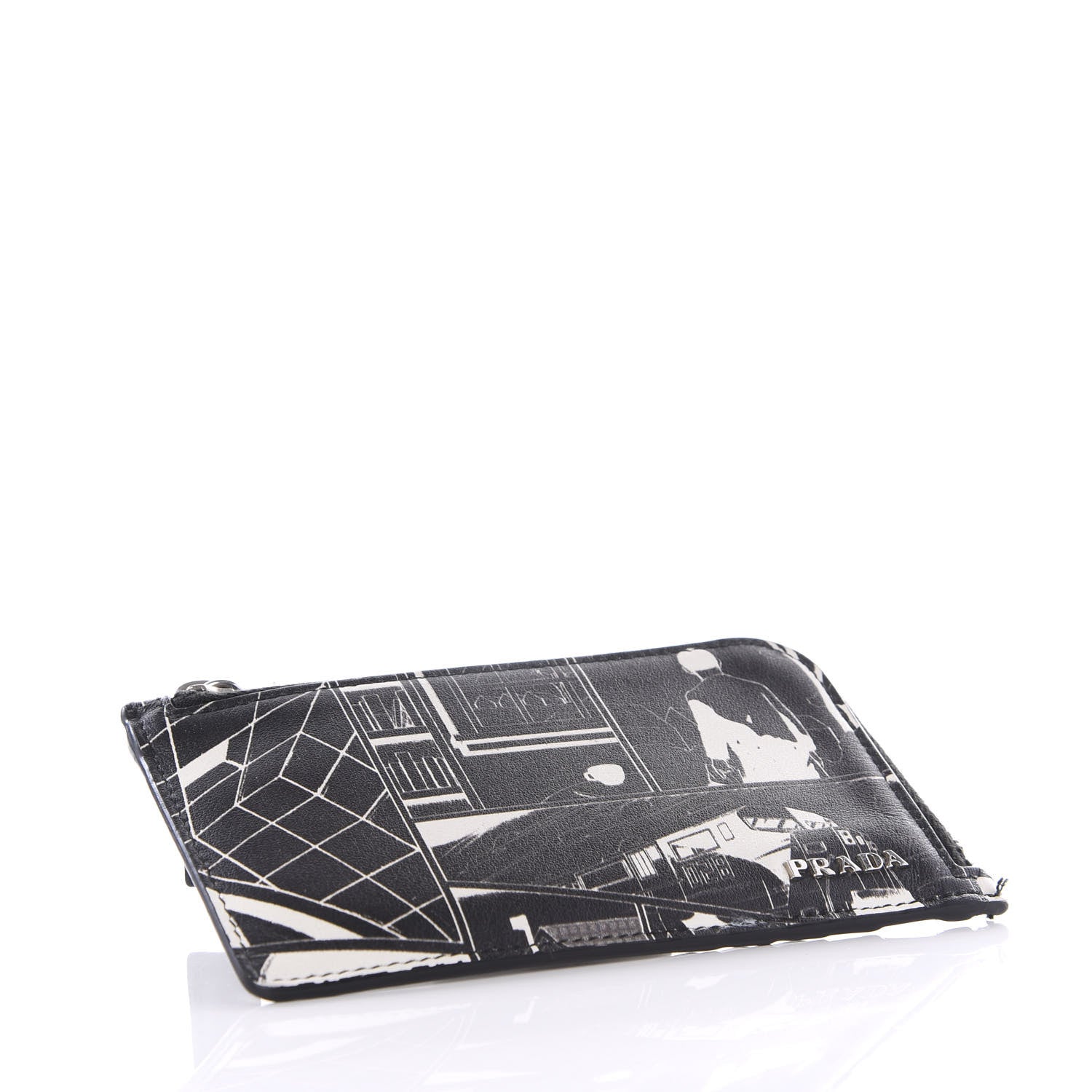 Prada X JAMES JEAN Vitello Comic Print Zip Card Holder Black