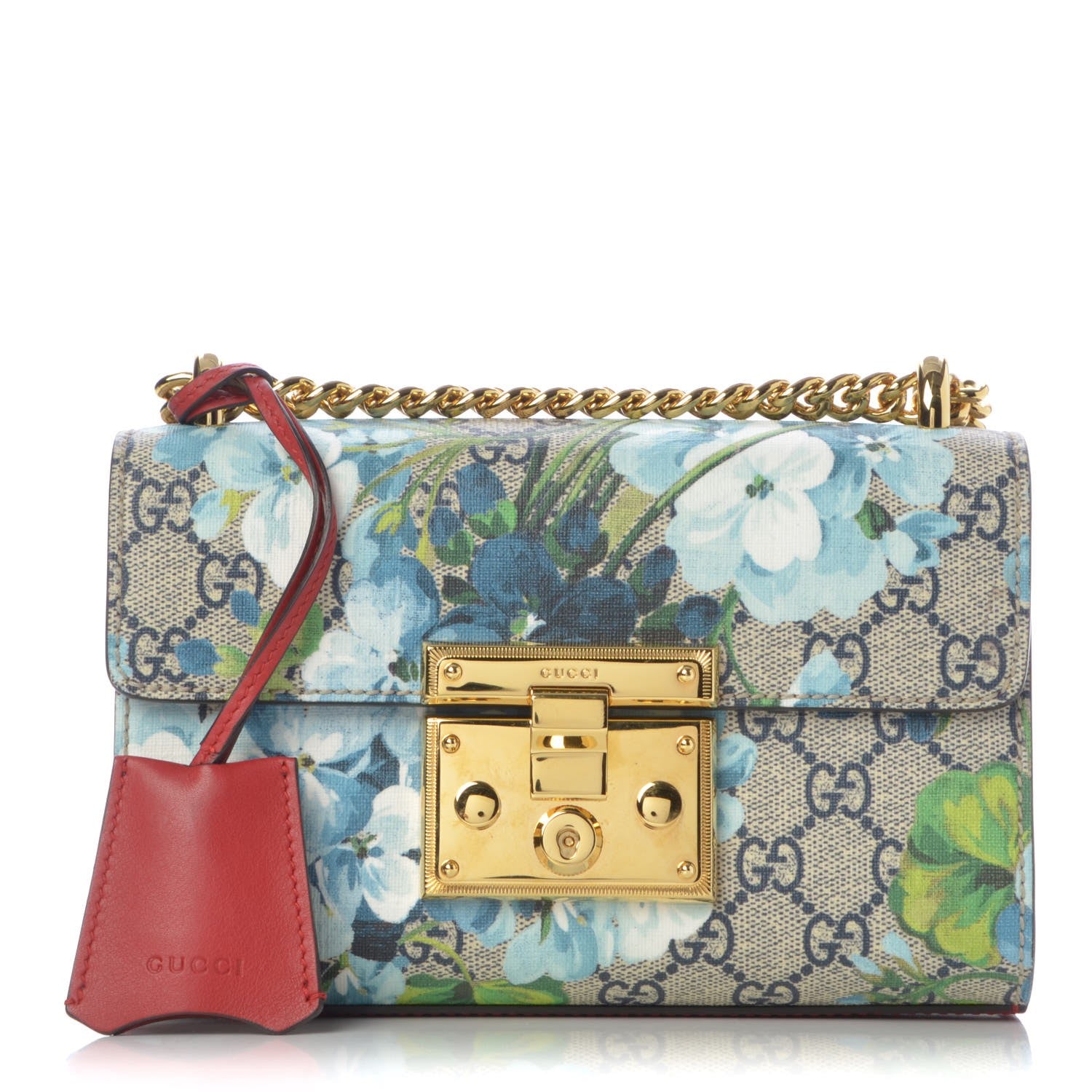 Gucci GG Supreme Monogram Blooms Small Padlock Shoulder Bag Beige Blue Navy Hibiscus Red 1 of 8