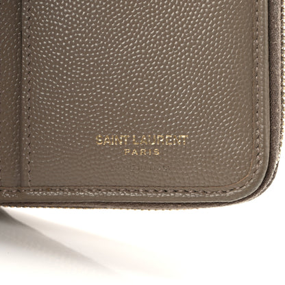 Saint Laurent Grain De Poudre Matelasse Chevron Monogram Compact Zip Around Wallet Dark Latte 6 of 8