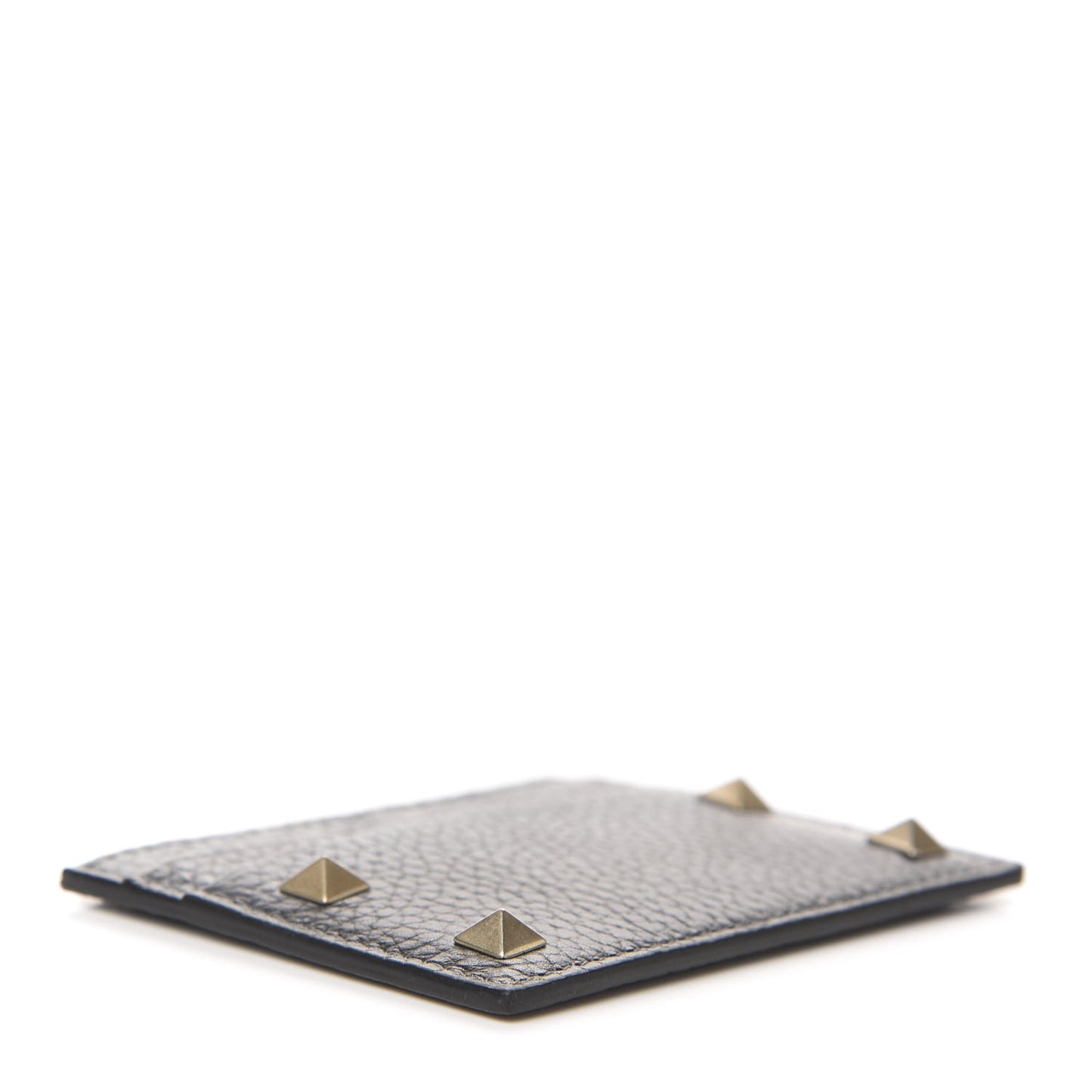 Pebbled Calfskin Rockstud Camouflage Card Holder Black Grey