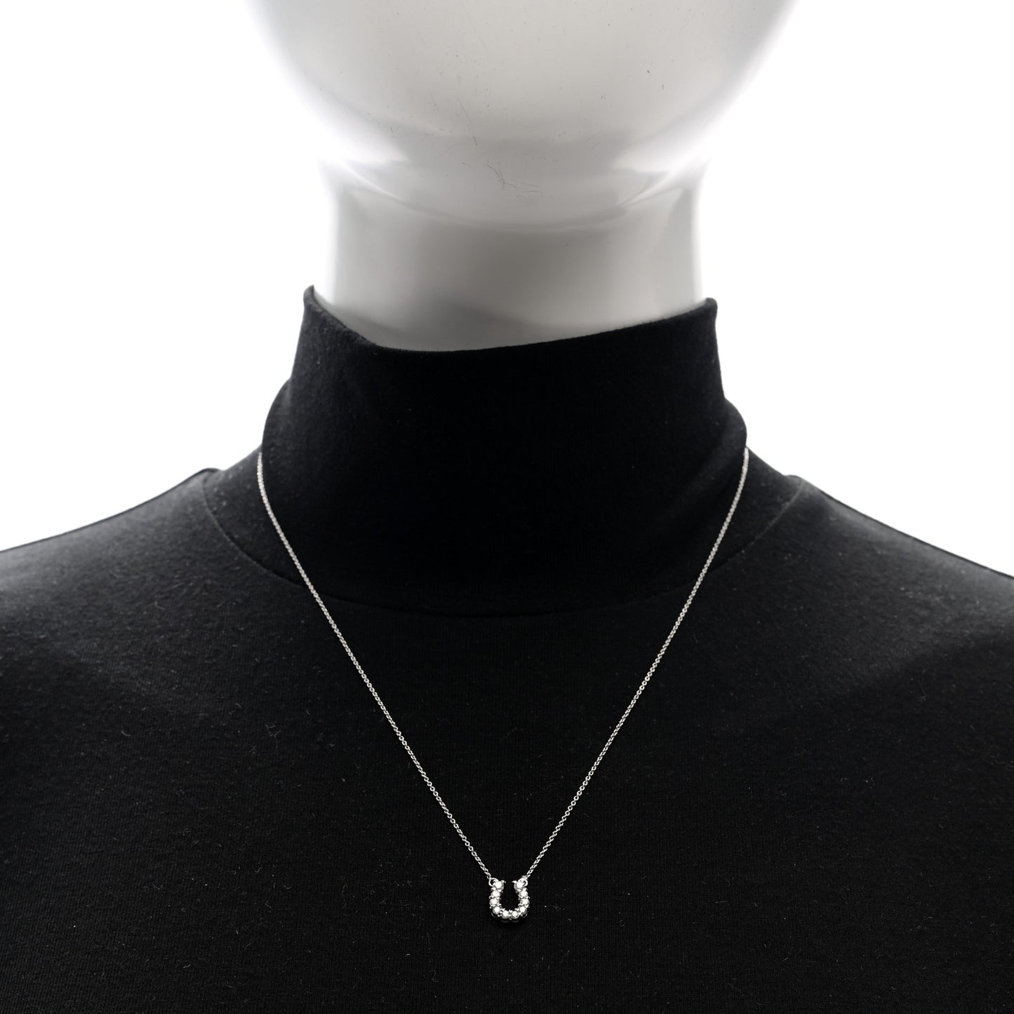 18K White Gold Diamond Horseshoe Pendant Necklace