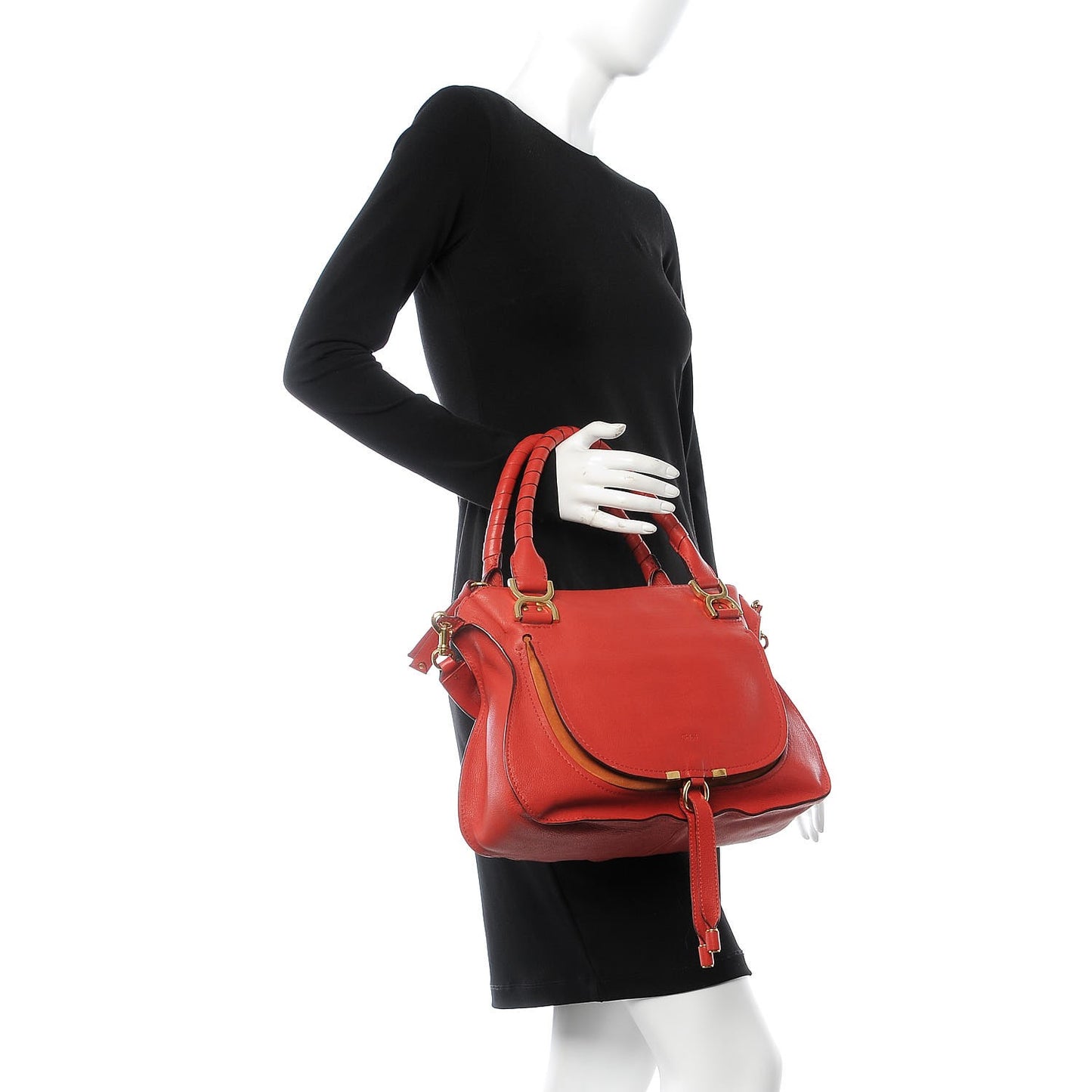 Calfskin Medium Marcie Nude Satchel Red