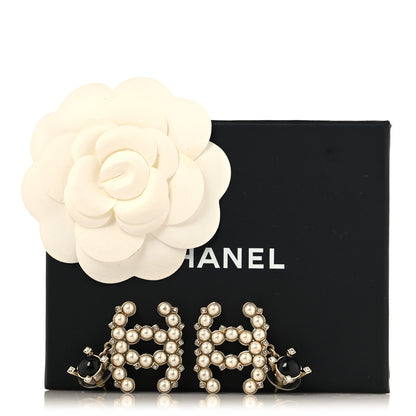 Chanel Resin Crystal Pearl CC Drop Earrings Black Gold 5 of 5