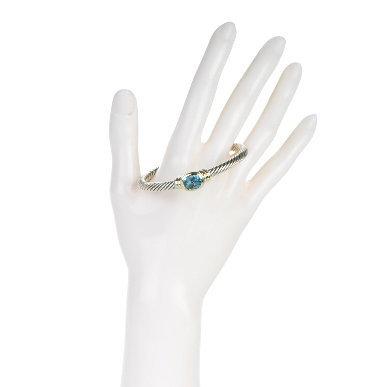Sterling Silver 14K Gold Blue Topaz 5mm Cable Classics Station Bracelet
