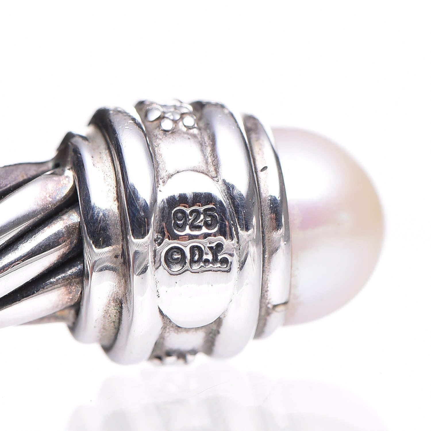 David Yurman Sterling Silver Diamond Pearl 7mm Cable Classics Bracelet 4 of 5