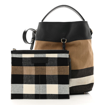 Burberry Grainy Calfskin Canvas Mega Check Medium Ashby Tassel Hobo Black 3 of 10