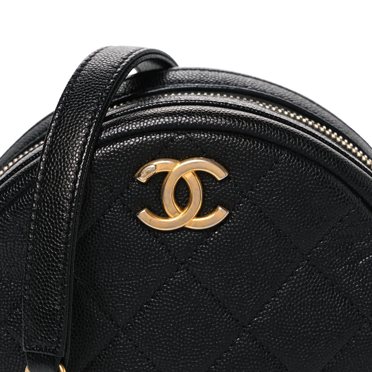 Caviar Quilted Small Round Bag With Chain Black