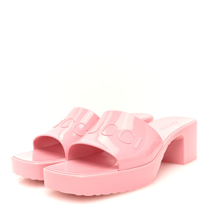 Gucci Rubber Gucci Logo Womens Platform 20/60mm Slide Sandals 38 Wild Rose 2 of 8