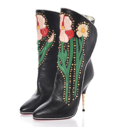 Gucci Calfskin Floral Crystal Embroidered Fosca Boots 35 Black 3 of 9