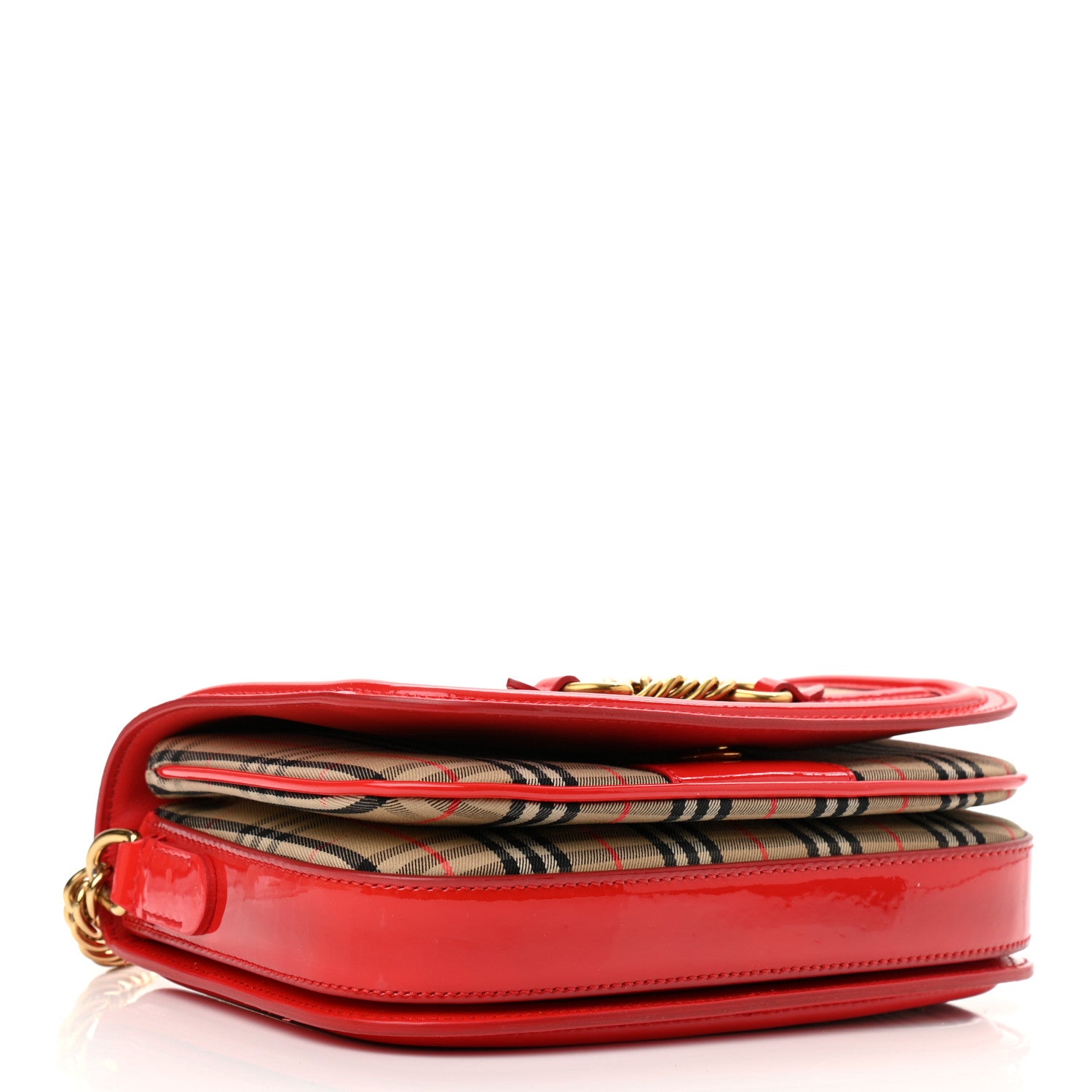 Burberry Patent 1983 Knight Check Link Shoulder Bag Bright Red 4 of 9