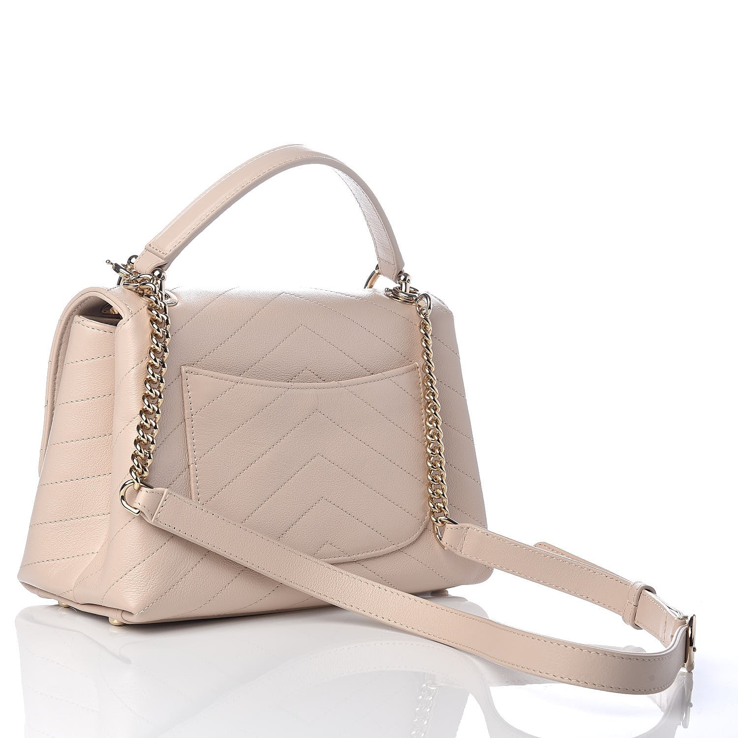 Chanel Grained Calfskin Small Chevron Chic Top Handle Flap Beige 3 of 10