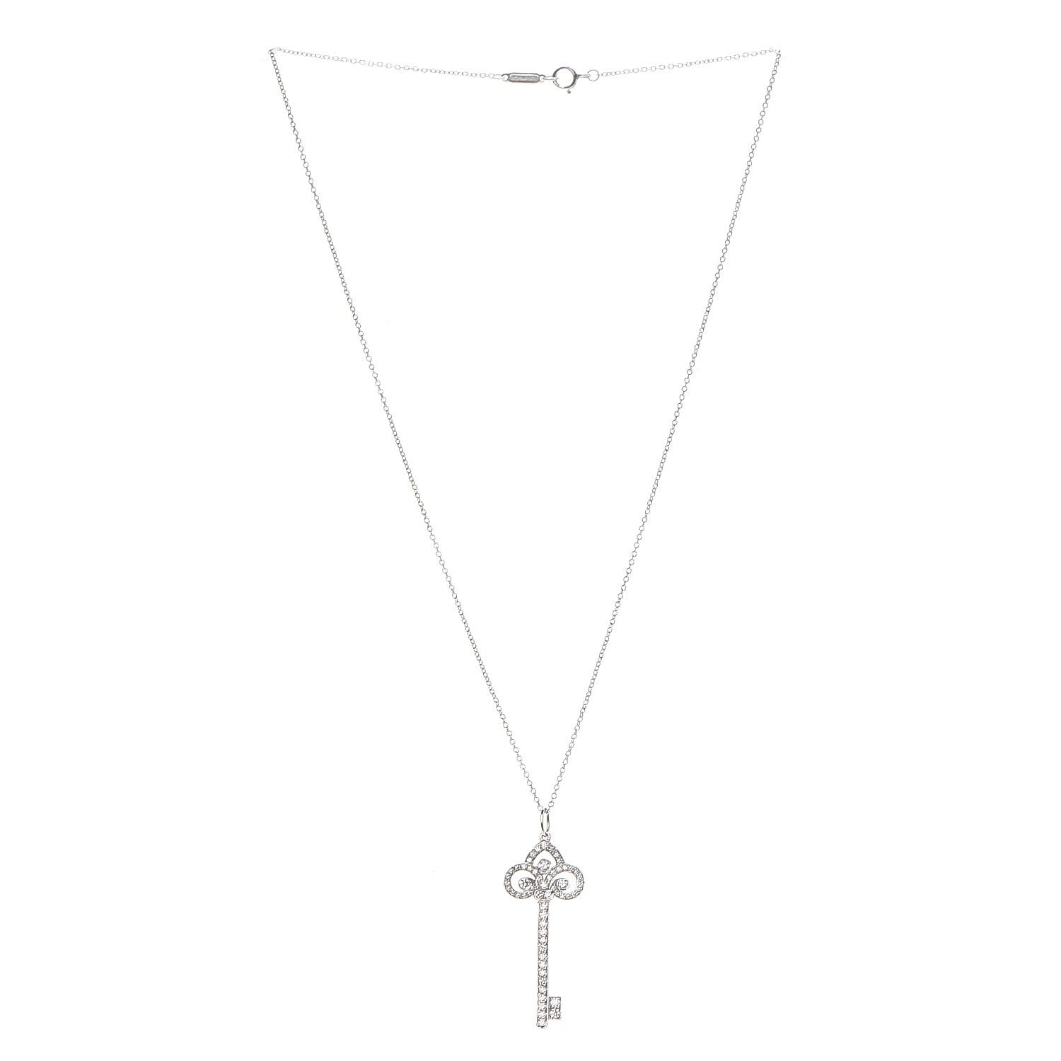 Tiffany Platinum Diamond .41ct Fleur De Lis Key Pendant Necklace 3 of 6