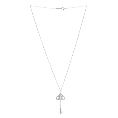 Tiffany Platinum Diamond .41ct Fleur De Lis Key Pendant Necklace 3 of 6