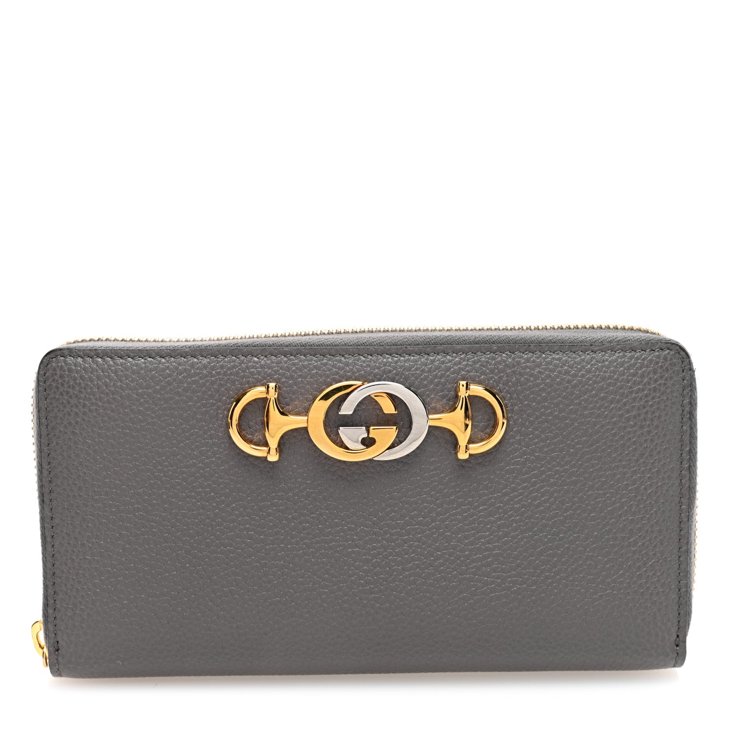 Grainy Calfskin Zumi Zip Around Wallet Dusty Grey