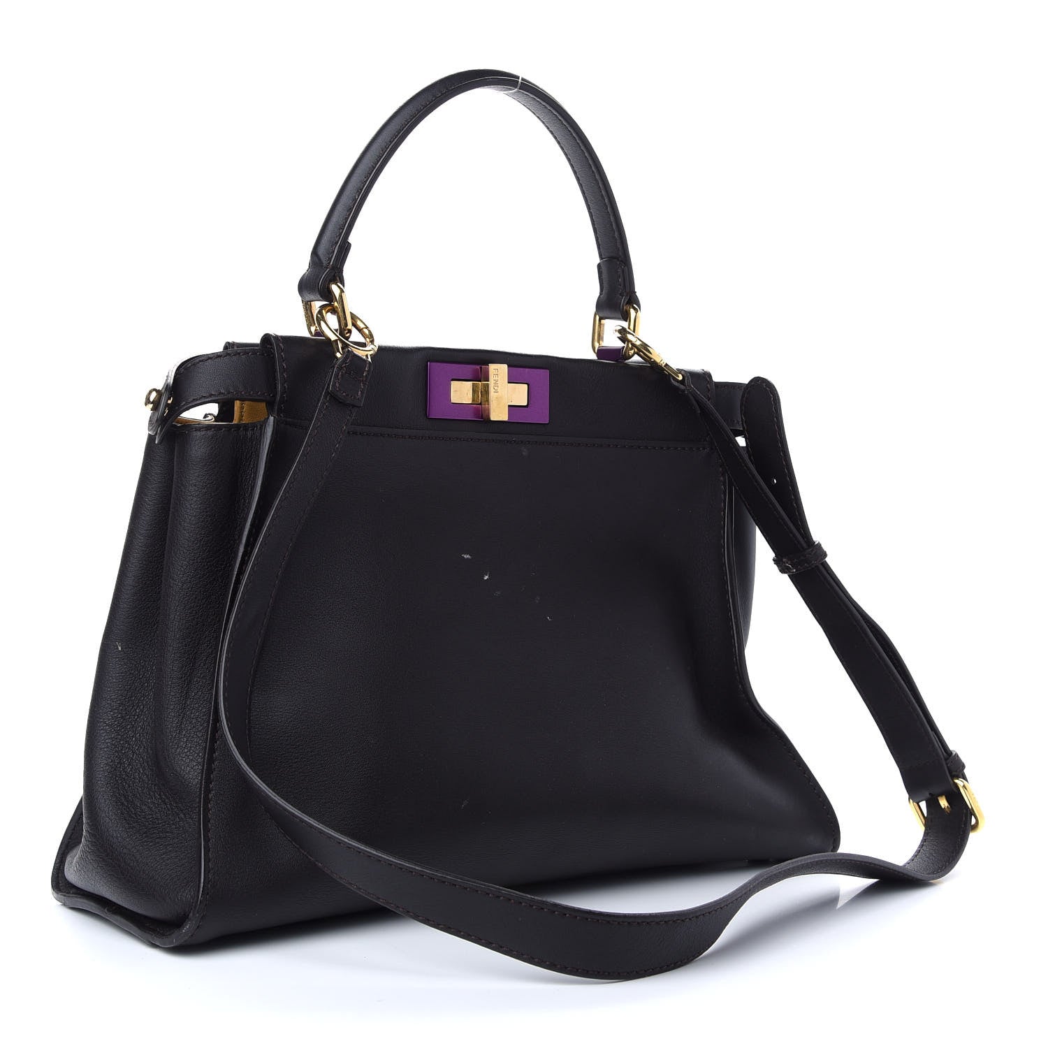 Fendi ENDI Vitello Seta Shiny Nappa Medium Peekaboo Iconic Satchel Dark Brown Purple 2 of 7
